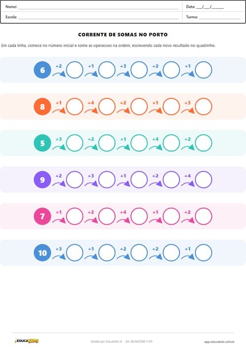 Atividade de matemática - Adição em Cadeia