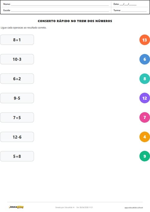 Atividade de matemática - Ligar Operação