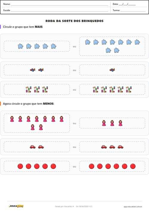 Atividade de matemática - Maior e Menor