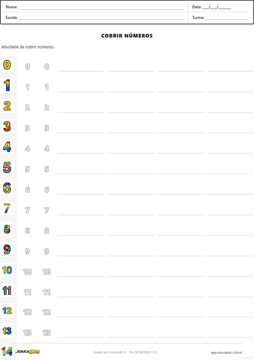 Atividade de matemática - Cobrir Números