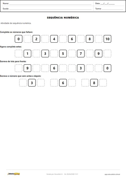 Atividade de matemática - Sequência Numérica
