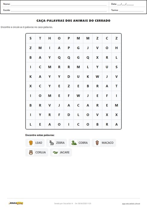 Caca-palavras - atividades educacao infantil