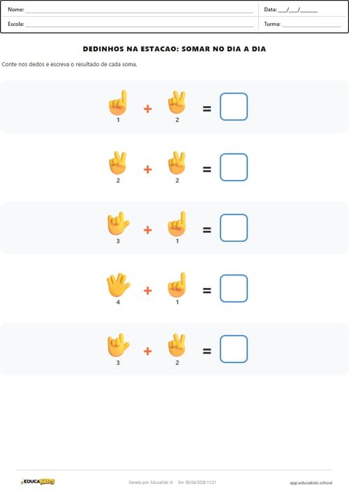 Soma dos dedinhos - atividades educacao infantil
